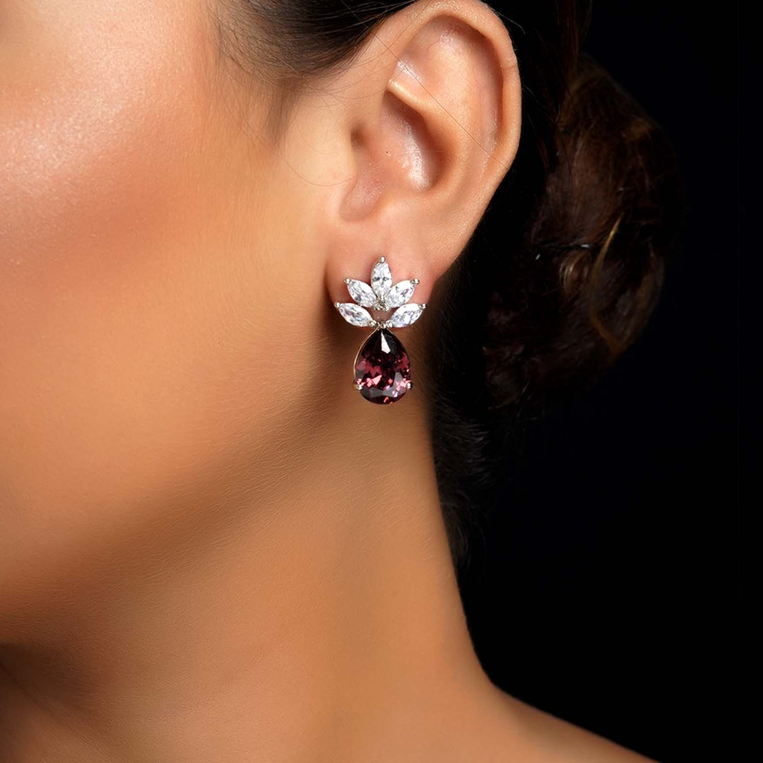  Silver Plated Earrings With American Diamond and Fancy Cut Shape Diamond 