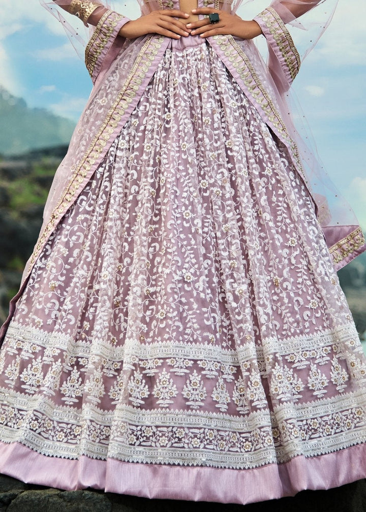 Mauve Purple Designer Soft Net Lehenga Choli with Thread & Zari work | Ready To Wear - qivii