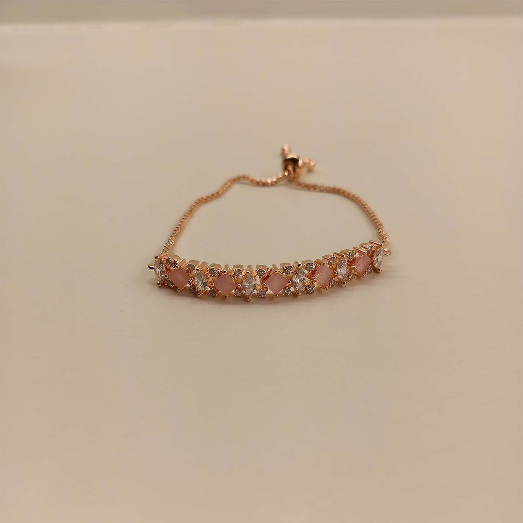 Vasulakshmi Baby Pink Stones Rose Plated Flexible Bracelet - qivii