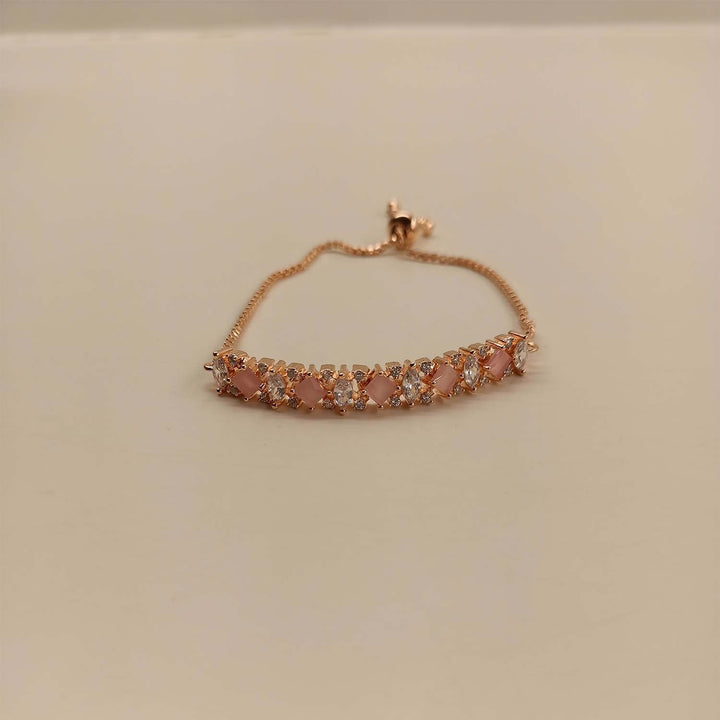 Vasulakshmi Baby Pink Stones Rose Plated Flexible Bracelet - qivii