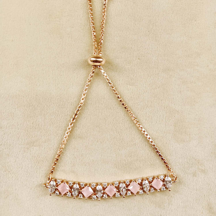 Vasulakshmi Baby Pink Stones Rose Plated Flexible Bracelet - qivii