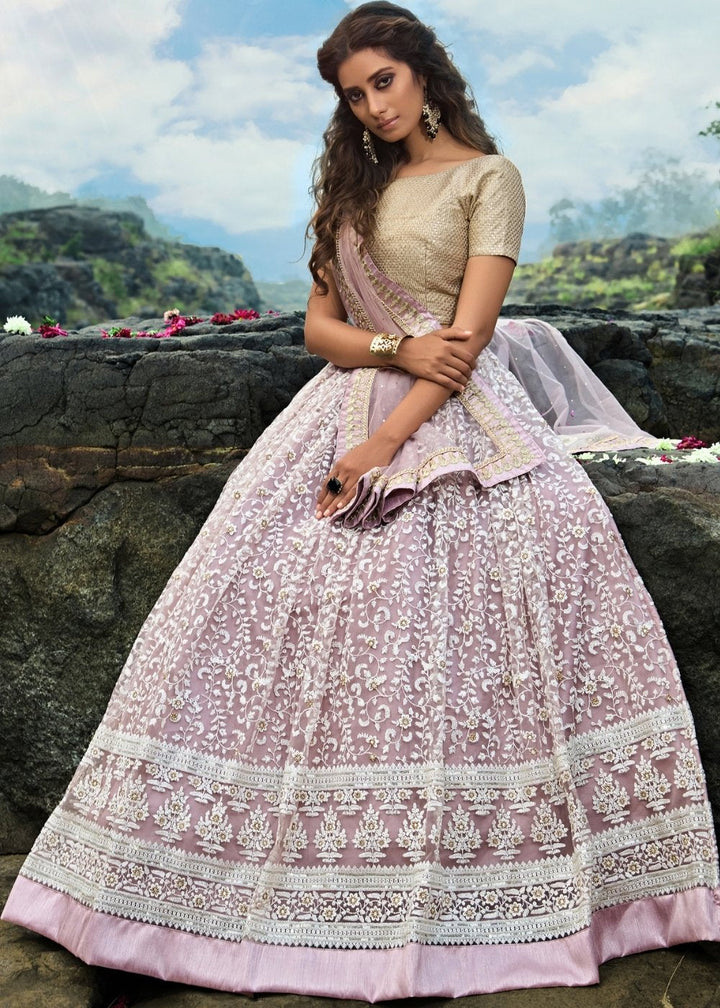 Mauve Purple Designer Soft Net Lehenga Choli with Thread & Zari work | Ready To Wear - qivii