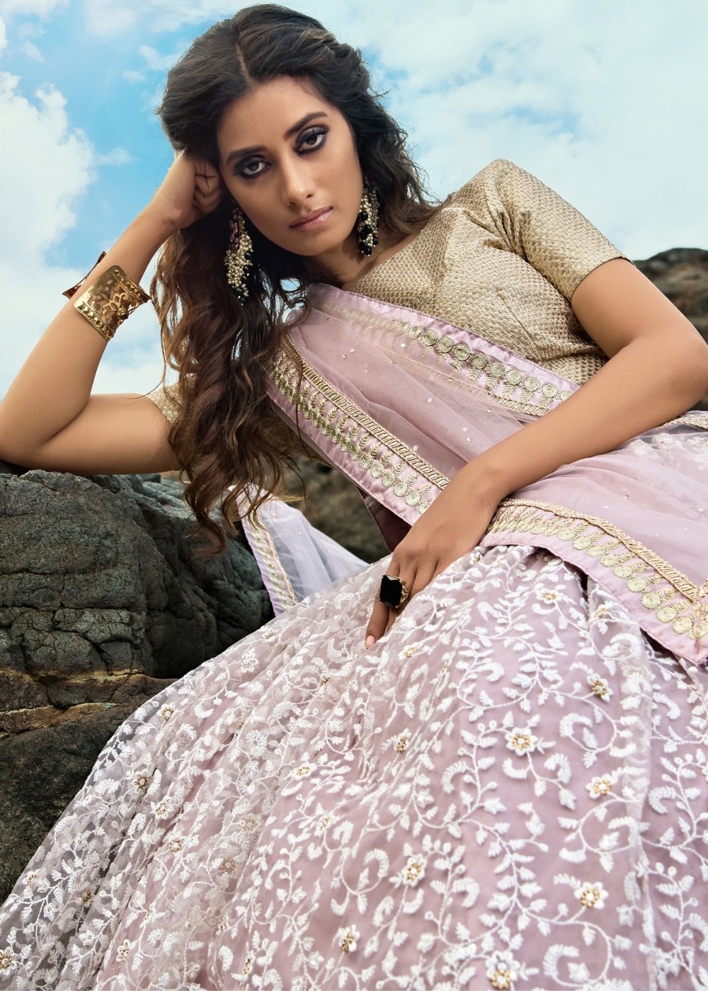 Mauve Purple Designer Soft Net Lehenga Choli with Thread & Zari work | Ready To Wear - qivii