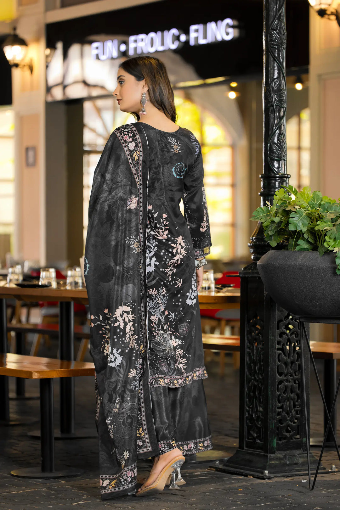 Black Chinon Salwar Suit With Print & Hand Work - qivii