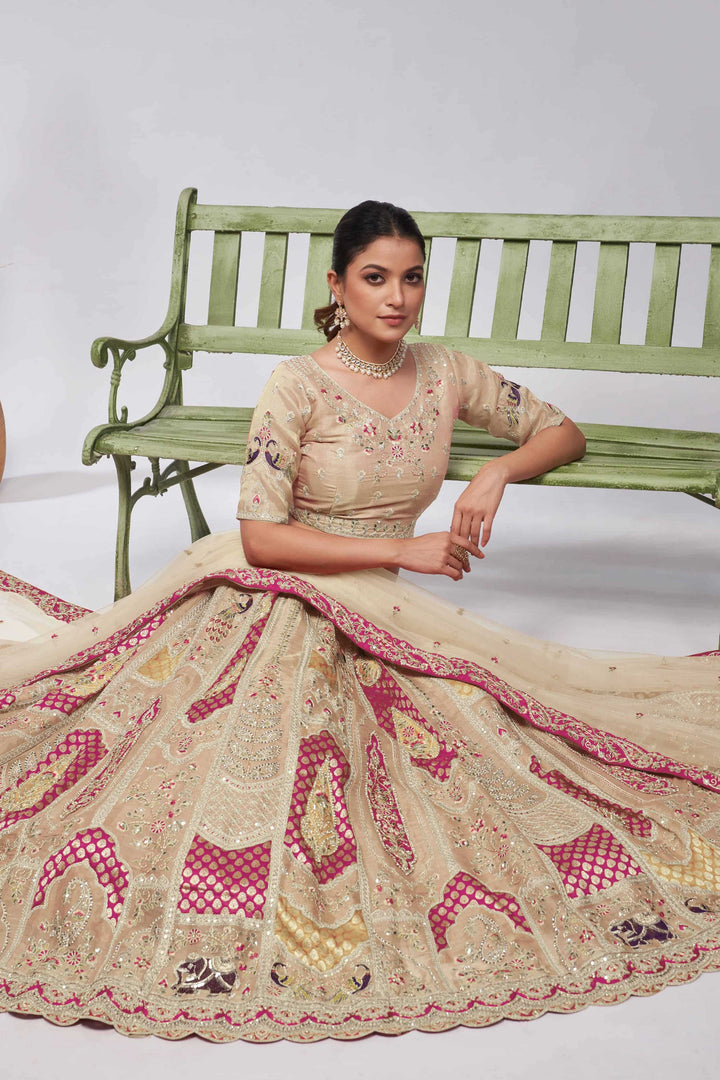 Pretty Pink paisley Motifs traditional embroidered wedding Lehenga - qivii