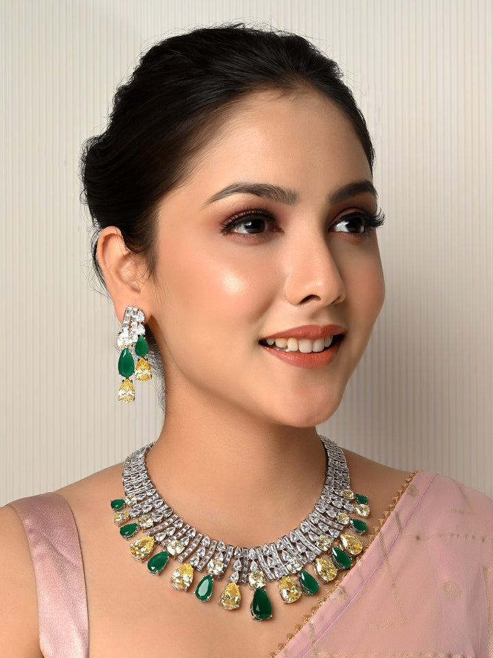 Beautiful Clementine American Diamond Flexible Necklace Set with intricate detailing and sparkling gems