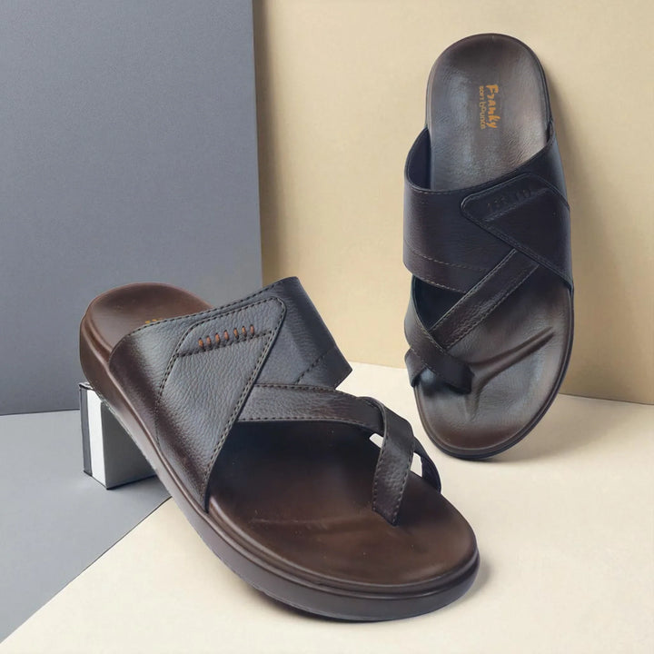 FRANKY GS44 Men's BROWN Chappal/Flip flop/Slipper Extra Soft Cushion Chappal/Slipper/ Ethnic Wear Leather Navratri Fashion Footwear. - qivii