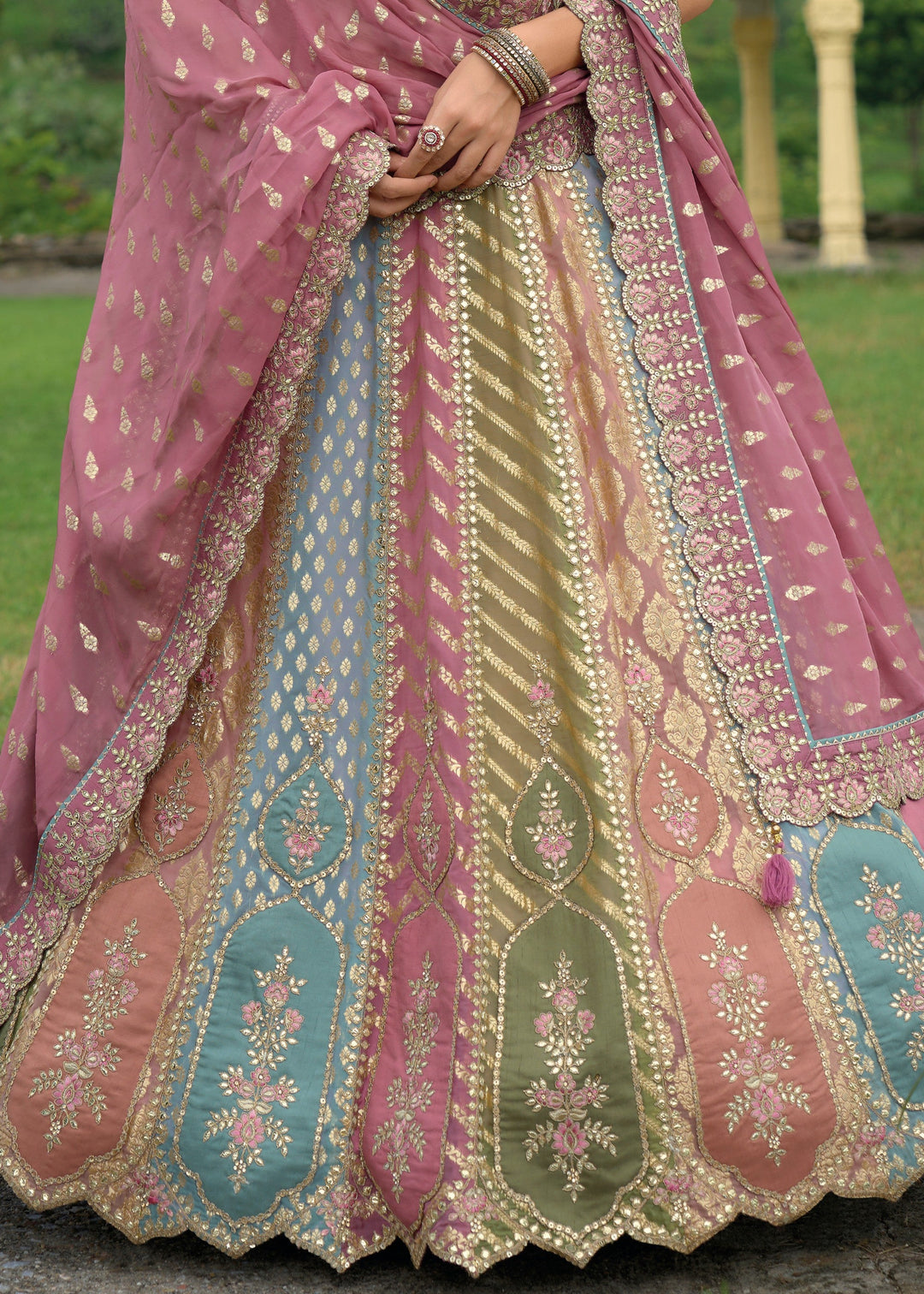 Chinese Purple Banarasi Silk Lehenga With Heavy Embroidery Work | Ready To Wear - qivii
