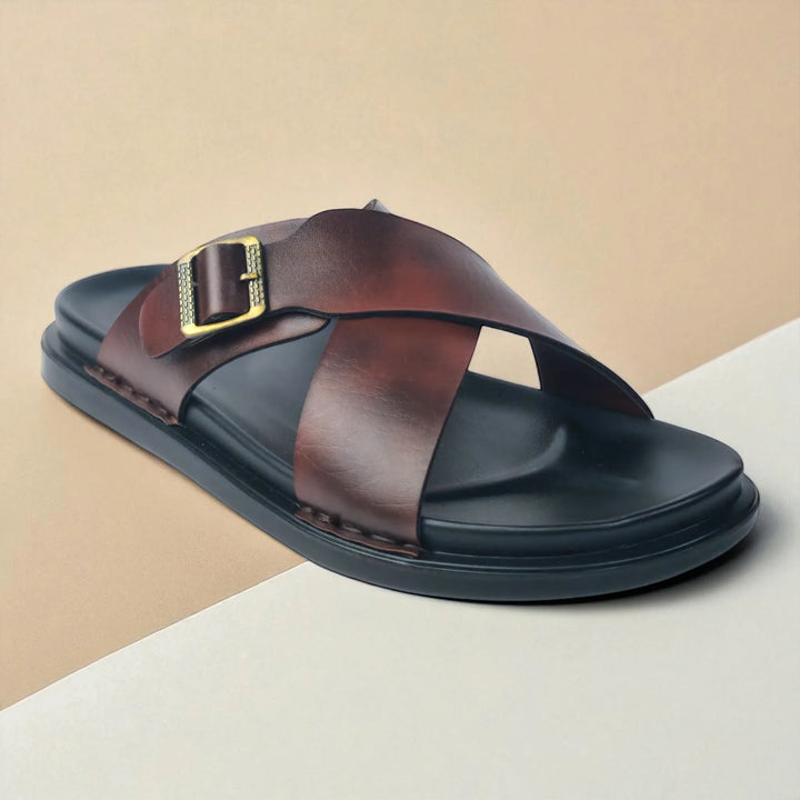 SKEROO 6408 Men's BROWN Chappal/Flip flop/Slipper Extra Soft Chappal Slipper Ethnic Wear Leather With Adjustable Buckle Strap Navratri Fashion Footwear - qivii