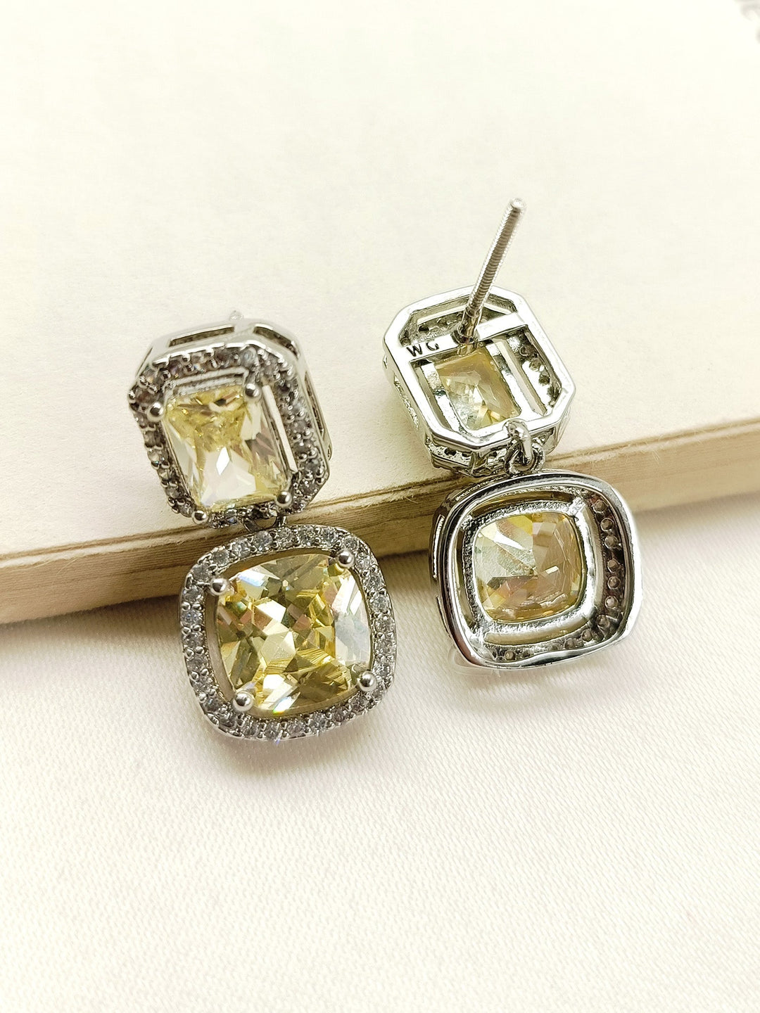  Elegant Rituja Yellow Stone Silver Plated Diamond Earrings featuring stunning American Diamond and yellow stone accents