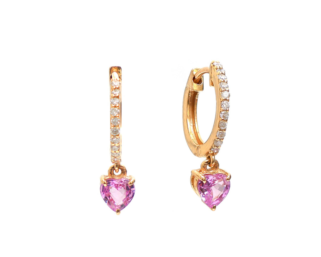 Pink Sapphire Heart Mini Huggie Earrings - qivii