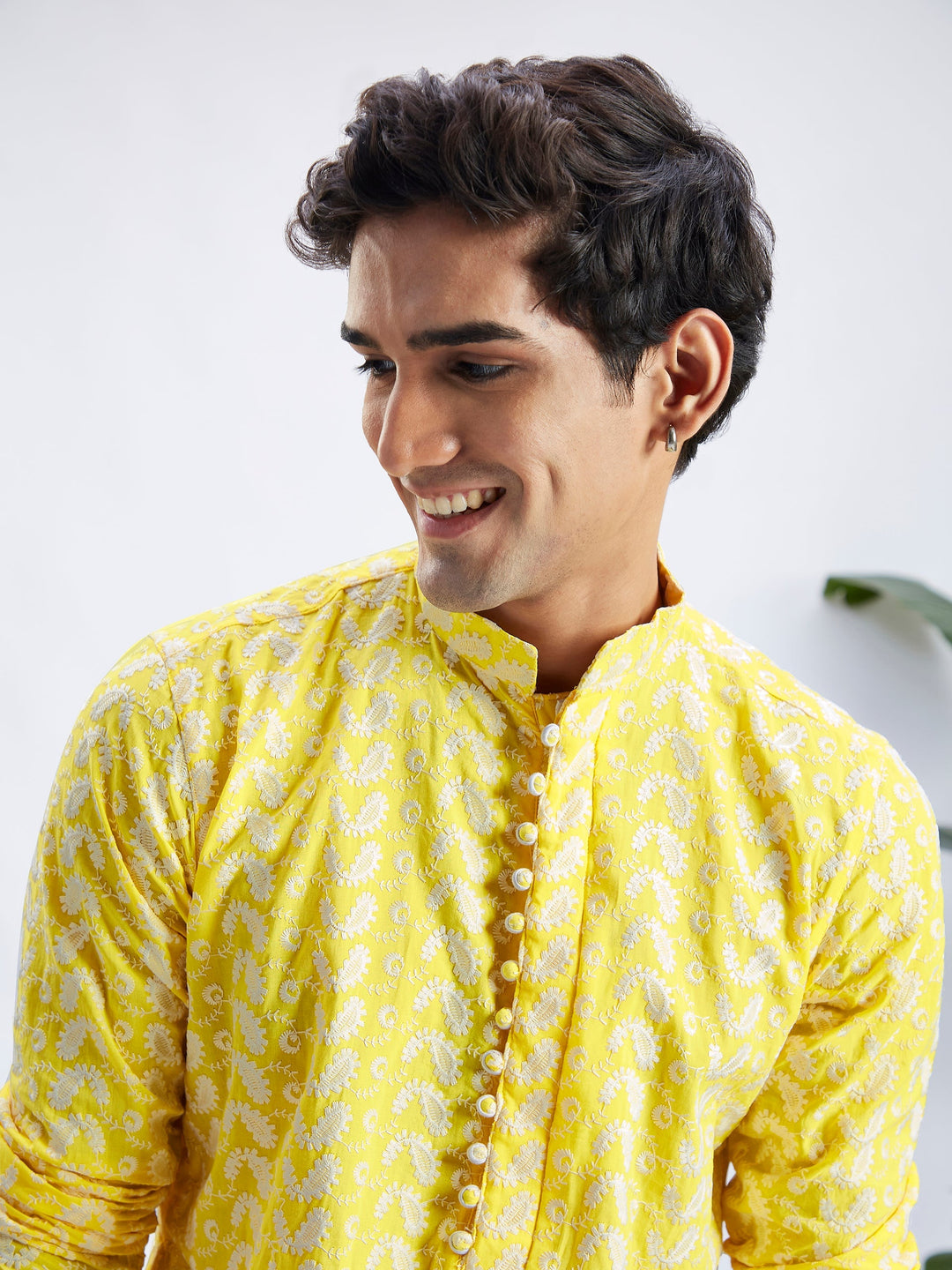 Men's Mustard Pure Cotton Chikankari Kurta With Patiala Set