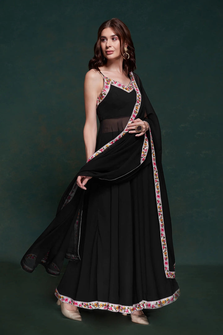 Black Georgette Salwar Suit With Dupatta - qivii