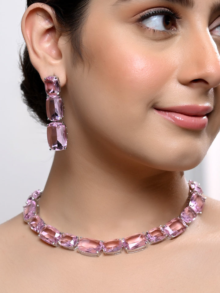 Heema Pink Swarovski Stone Necklace Set - qivii