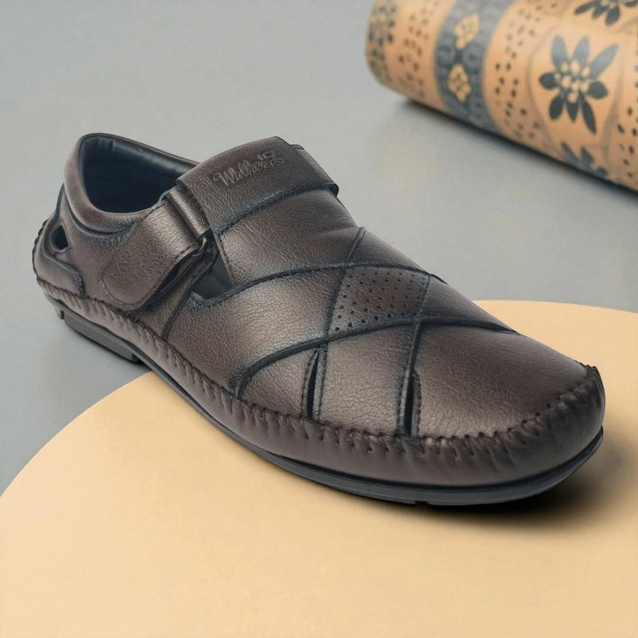 P&G N1401 Men's BROWN Slipon Sandal Extra Soft Sandal/Mojri/Ethnic Wear Leather With Adjustable Strap/Navratri Fashion Footwear. - qivii
