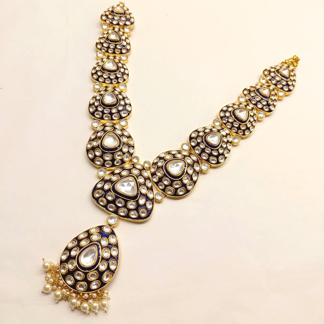  Intricate Blue Meenakari Necklace with Kundan and Pearl Ornaments