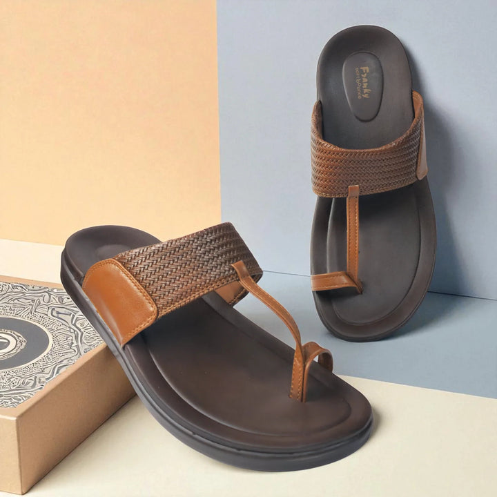 FRANKY GS5 Men's TAN Chappal/Flip flop/Slipper Chakhdi Style Chappal/Slipper Extra Soft Chappal/Slipper/ Ethnic Wear Leather Navratri Fashion Footwear. - qivii