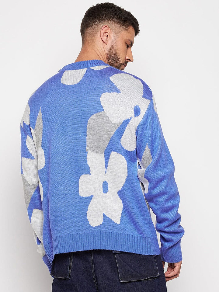 Sky Blue Floral Oversized Sweater