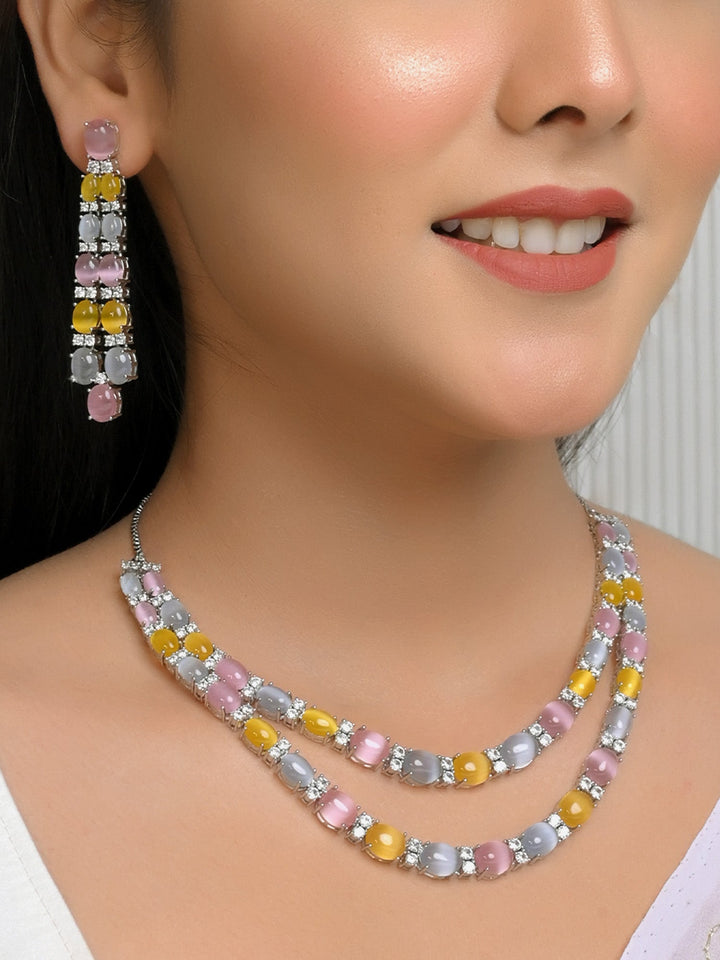 Kria Multi Colour Double Layered American Diamond Set in vibrant hues and sparkling gemstones