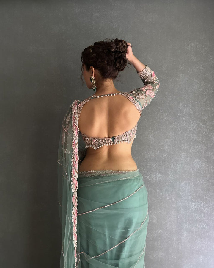 Premium Net Embellished With Beautiful Embroidery,Dori And Sequins Work Saree - INSPIRED - qivii