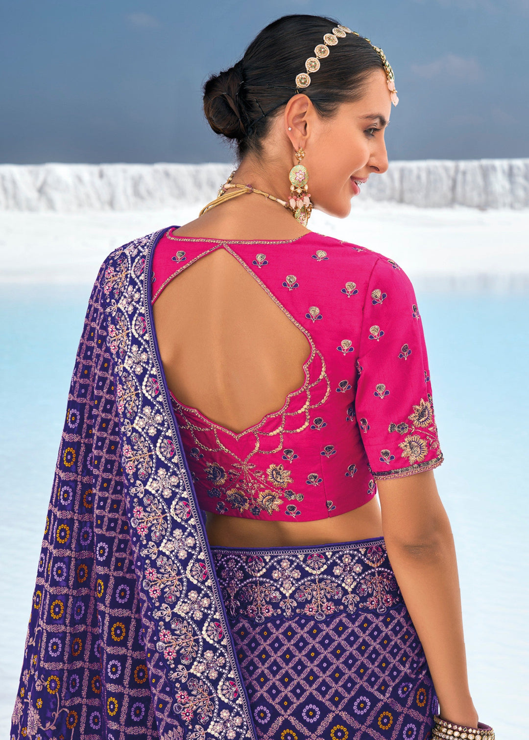 Indigo Blue Pure Georgette Bandhani Patola With Zari Weaving Heavy Work Saree - qivii