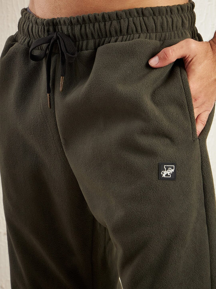 Khaki Polar Fleece Boot Cut Joggers
