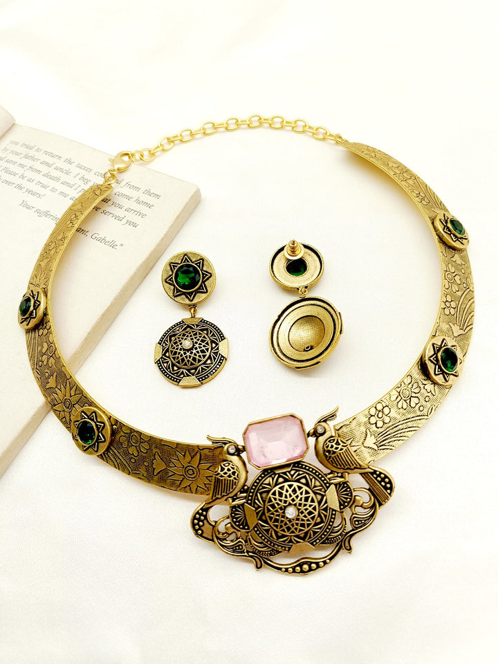 Ananya P & G Hasli Style Antique Necklace Set - qivii