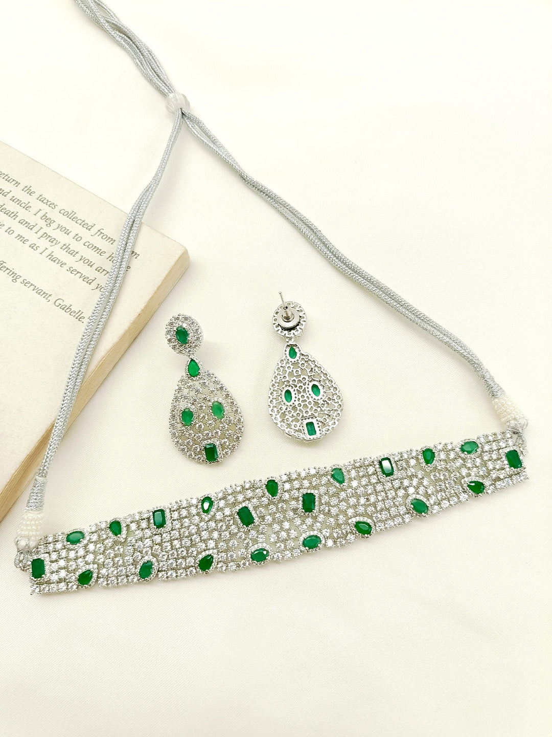 Sobhita Green American Diamond Choker Set - qivii