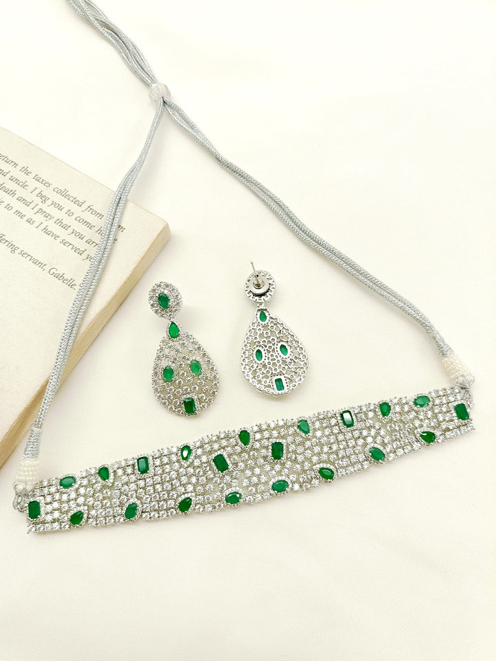 Sobhita Green American Diamond Choker Set - qivii