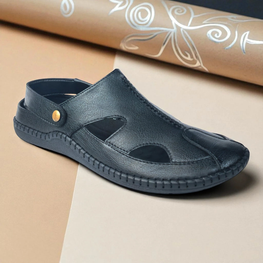 P&G 4030 Men's BLACK Slipon Sandal Extra Soft Sandal/Mojri/Ethnic Wear Leather With Adjustable Strap/Navratri Fashion Footwear. - qivii
