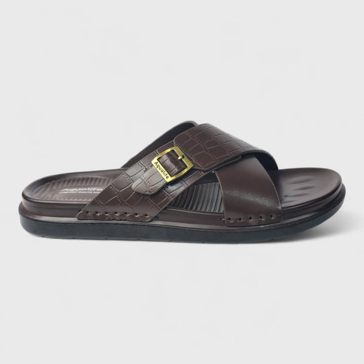 AQUALITE PG2123 BROWN Men's Chappal/Flip flop/ Slipper/Extra Soft Chappal/Slipper Ethnic Wear Leather With Adjustable Buckle Strap/Navratri Fashion Footwear. - qivii