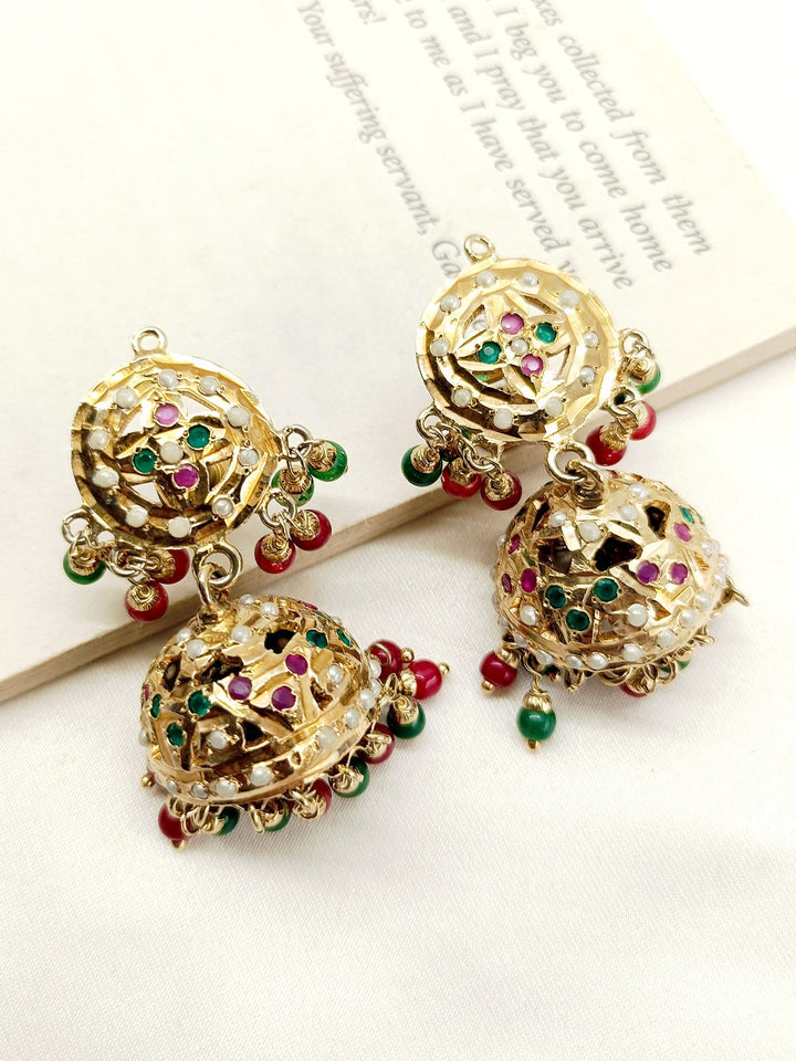 Fatemah Ruby & Green Jadau Jhumki - qivii