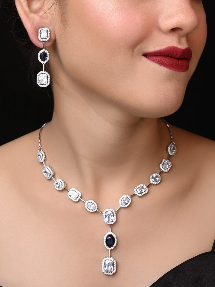 Elegant necklace set with blue sapphire stone and American diamond