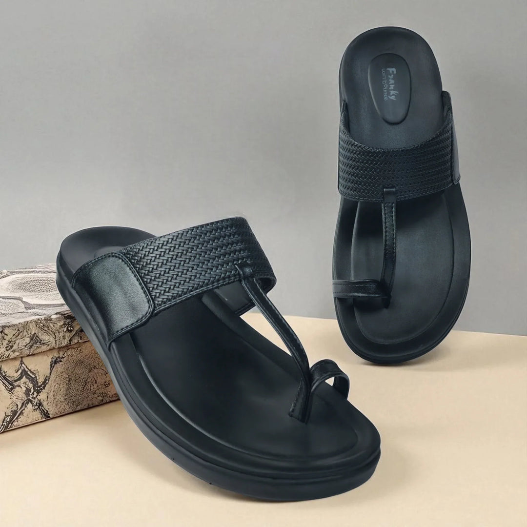 FRANKY GS5 Men's BLACK Chappal/Flip flop/Slipper Chakhdi Style Chappal/Slipper Extra Soft Chappal/Slipper/ Ethnic Wear Leather Navratri Fashion Footwear. - qivii