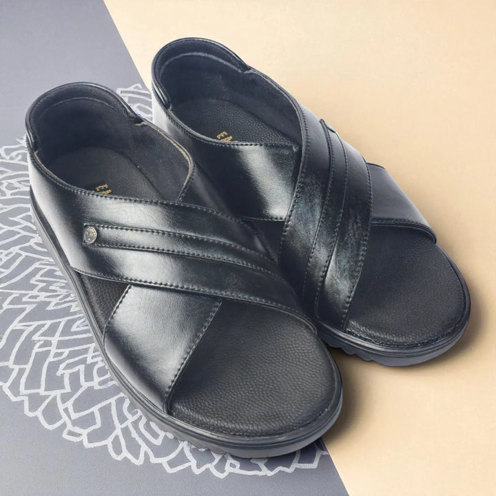 EAGLE P977372 Men's BLACK Sandal/Extra Soft Touch Free,Archfit Sandal Ethnic Wear Leather Navratri Fashion Footwear. - qivii