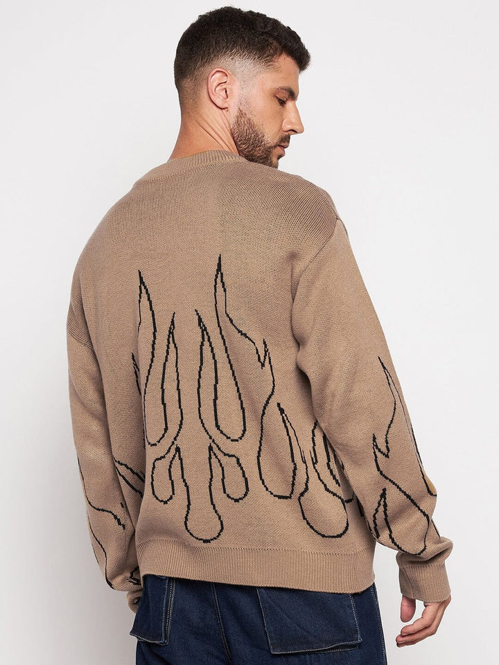 Beige Flames Oversized Sweater