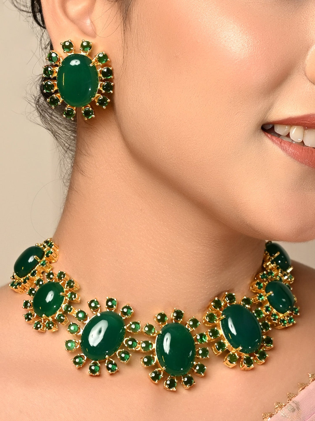 Aurora Green Natural Stone Necklace Set with Matching Earrings and Bracelet