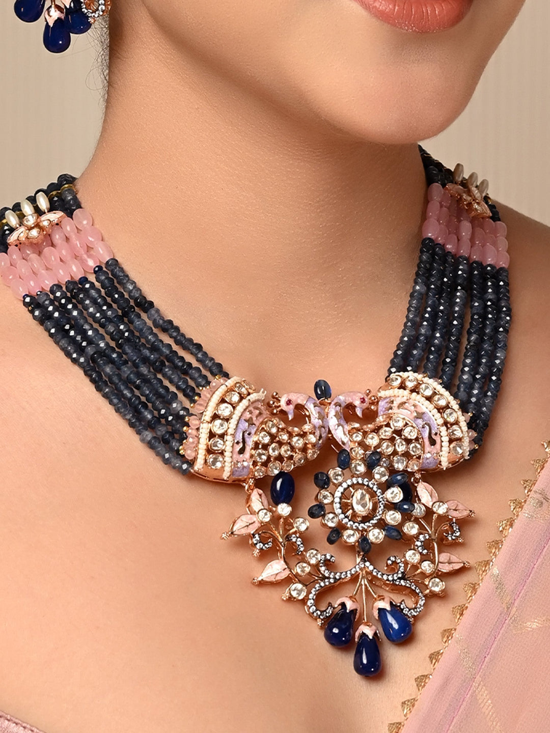  Intricately designed multiple layered beads chain necklace set 