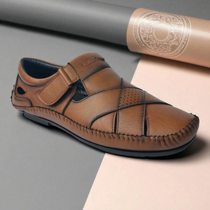 P&G N1401 Men's TAN Slipon Sandal Extra Soft Sandal/Mojri/Ethnic Wear Leather With Adjustable Strap/Navratri Fashion Footwear. - qivii