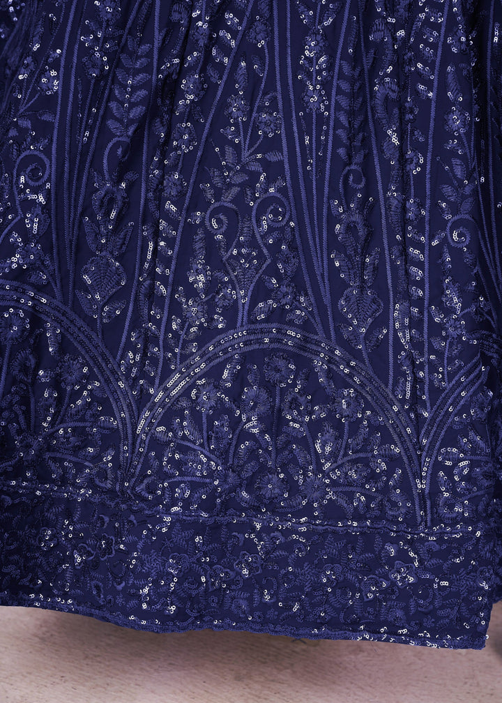 Dark Blue Georgette Lehenga Choli With Sequins And Thread Embroidery Work | Ready To Wear - qivii