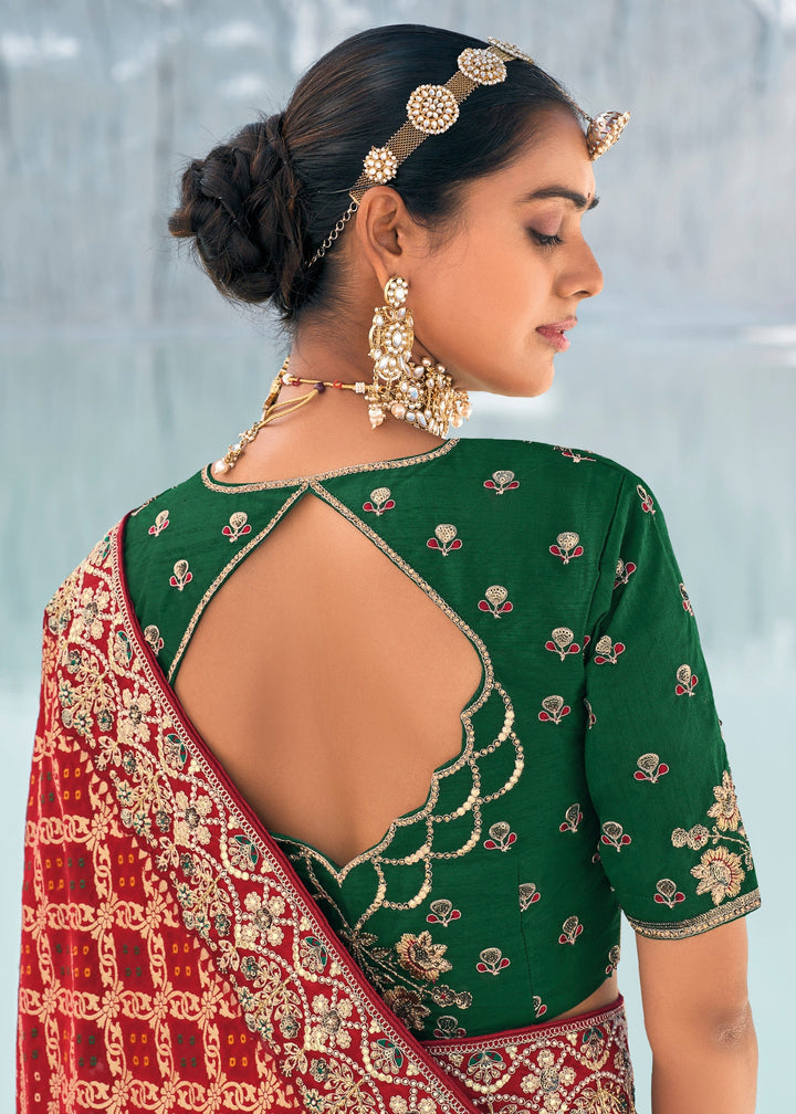 Maroon Pure Georgette Bandhani Patola With Zari Weaving Heavy Work Saree - qivii