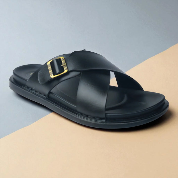 SKEROO 6408 Men's BLACK Chappal/Flip flop/Slipper Extra Soft Chappal Slipper Ethnic Wear Leather With Adjustable Buckle Strap Navratri Fashion Footwear. - qivii