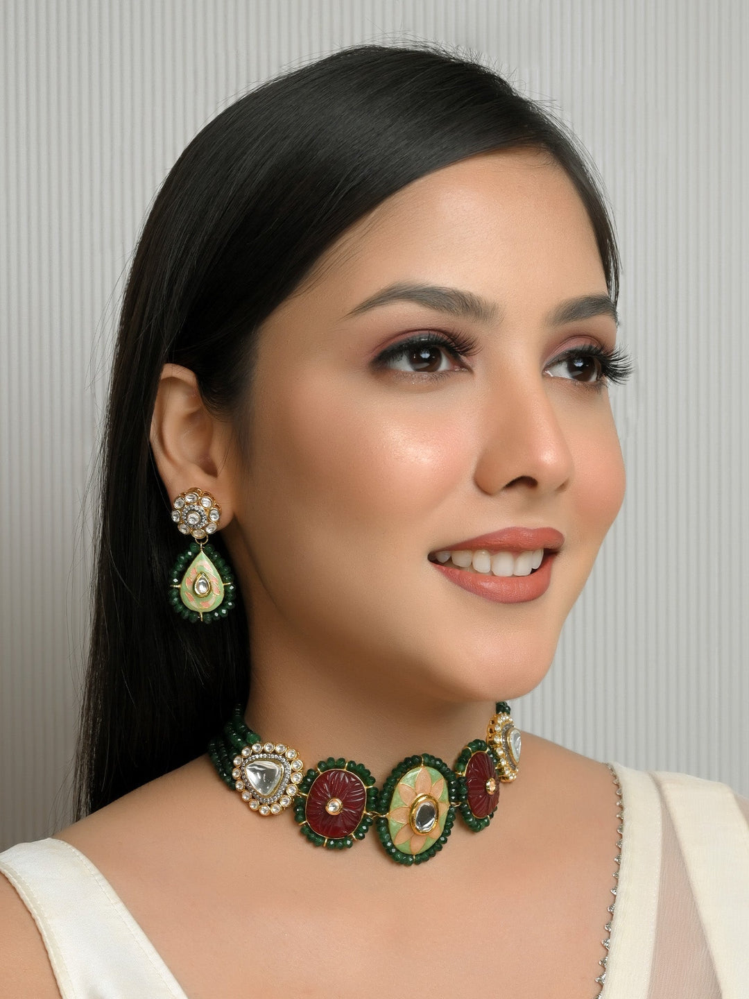 Rahi R & G Meenakari Choker Set with intricate enamel work and intricate detailing