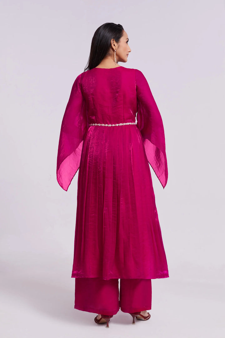 Pink Pure Organza Salwar Suit With Handwork - qivii