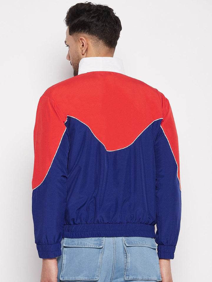 Blue Colour Blocked Windbreaker Jacket