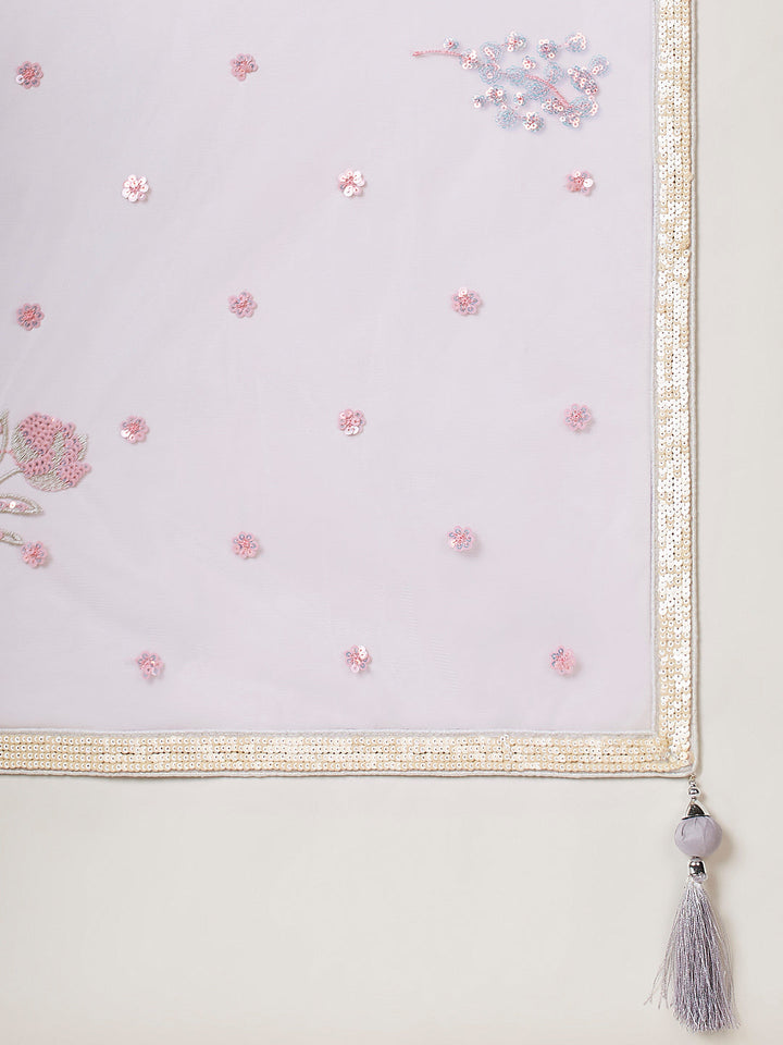 Lavender - Net Multi-Sequins Work Semi-Stitched Lehenga - qivii