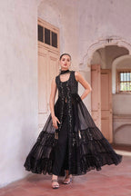 Black Embellished With Thread Sequins Embroidery Work Indo Western With Dupatta