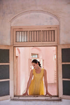 Yellow Embellished With Thread Sequins Embroidery Work Indo Western With Dupatta