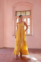 Yellow Embellished With Thread Sequins Embroidery Work Indo Western With Dupatta