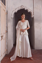 Off White Thread Sequins Embroidery Work Georgette Indo Western With Dupatta